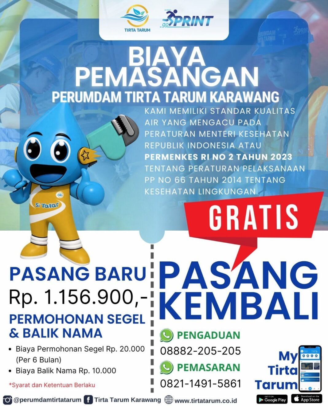 Air Bersih Standar Kesehatan, Tirta Tarum Tawarkan Pasang Baru Murah dan Gratis Pasang Kembali
