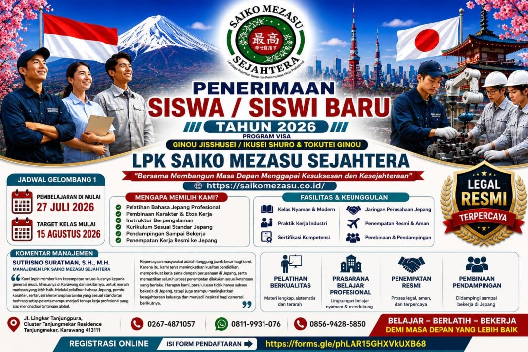 Gabung LPK Saiko Mezasu Mulai Langkah Sukses Bekerja di Jepang